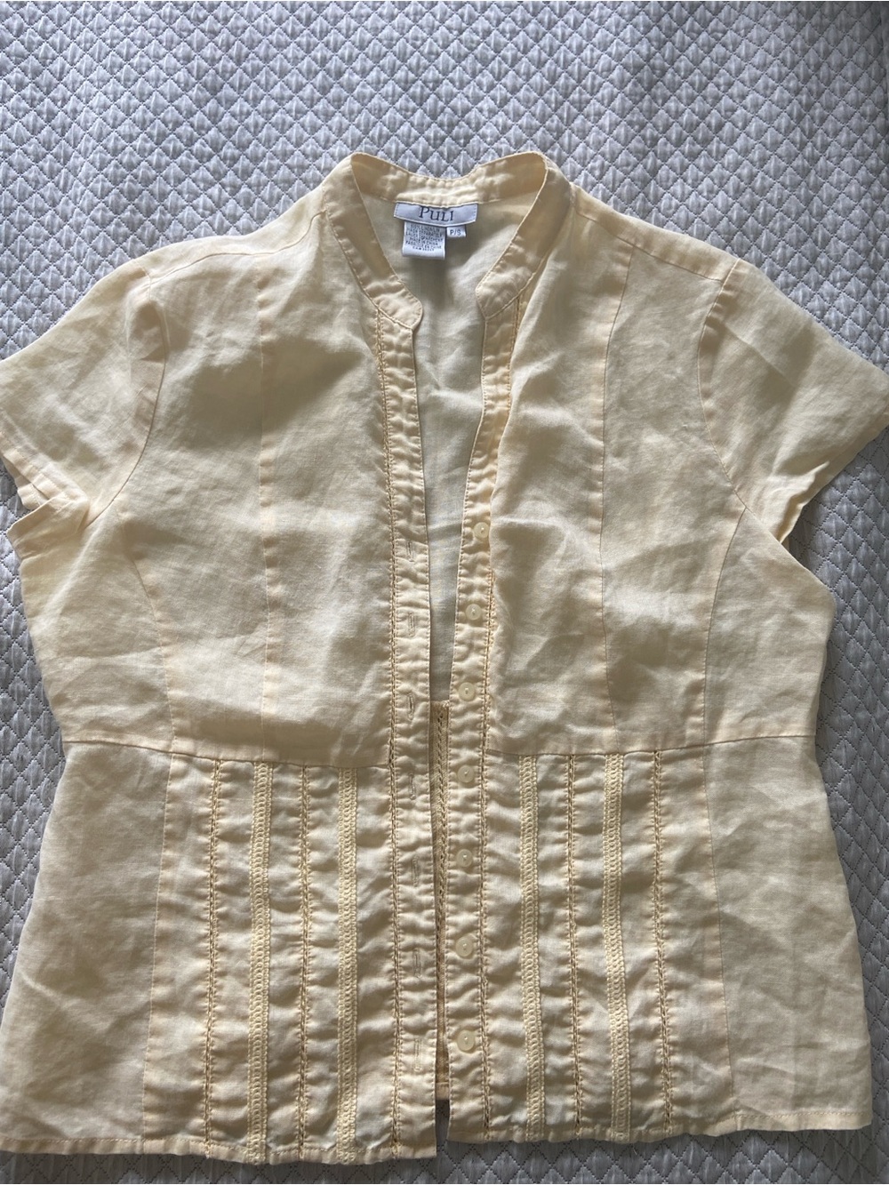 Puli Women's Light Yellow Short-Sleeve Linen Button-Front Shirt